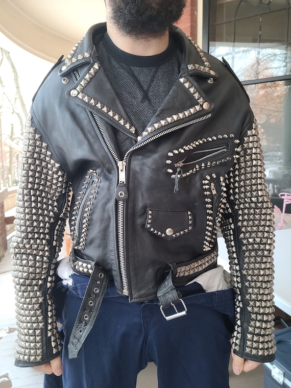 Vintage Studded Hazmat Design Leather Motorcycle … - image 1