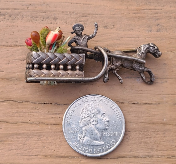 Antique Silver French Flower Seller Brooch - image 1
