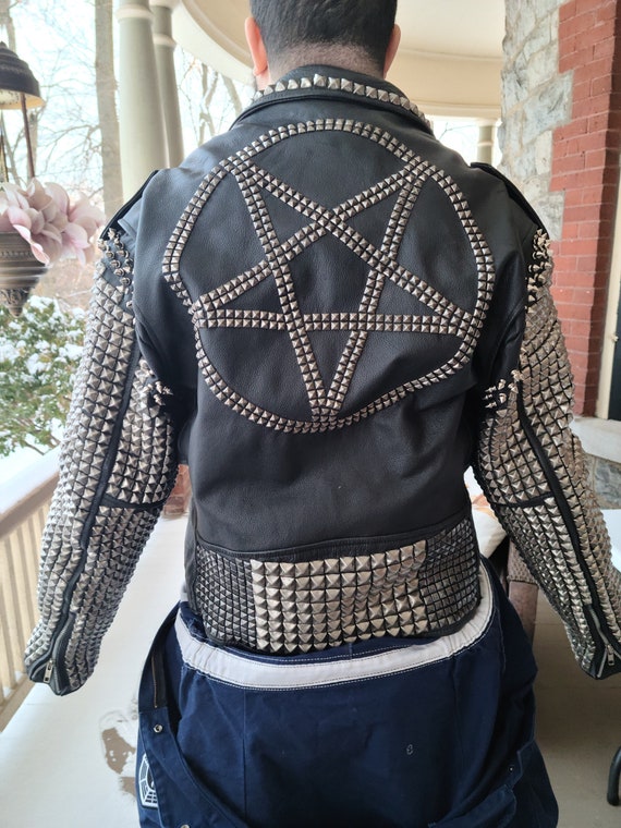 Vintage Studded Hazmat Design Leather Motorcycle … - image 2