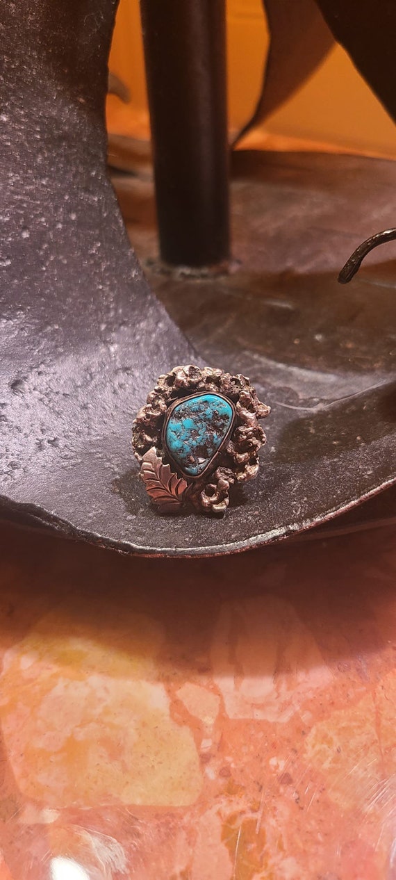 Vintage Navajo Morenci Turquoise Silver Ring
