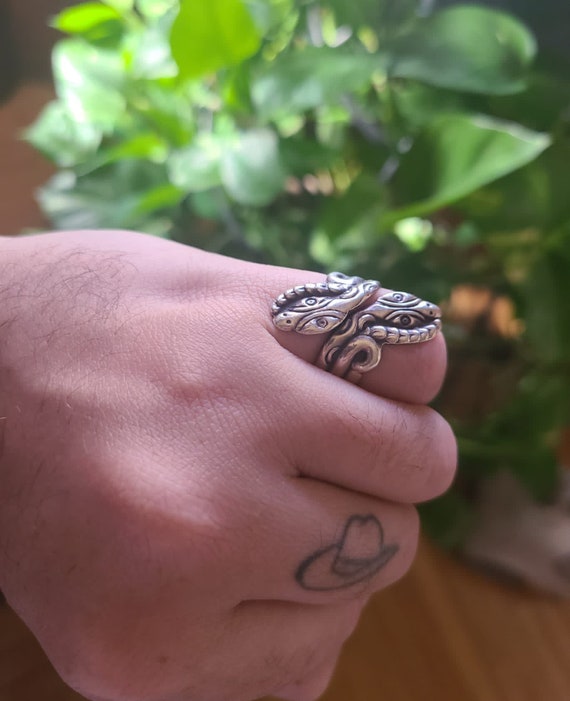 Silver Two Headed Snake Ring - image 1