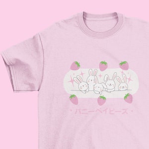 Camiseta de conejitos bebés / Camiseta linda, Camiseta kawaii, Regalo lindo, Camiseta rosa, Camiseta estética, Camiseta de anime, Ropa kawaii