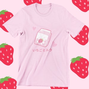 T-shirt aardbeienmelk | Schattig T-shirt, kawaii-T-shirt, leuk cadeau, Japans T-shirt, trendy T-shirt, anime-T-shirt, kawaii-kleding