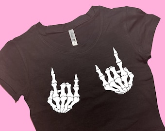 Rock On Skeleton Hands SNUG FIT Crop Top | Crop Top | Graphic Top | Gift For Her | Y2K  Tee | Y2K crop top | Gift for friend | Halloween