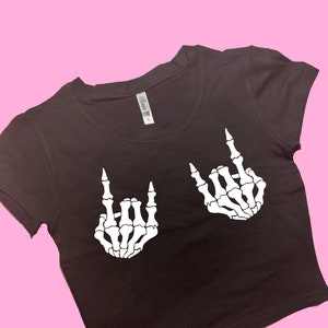 Rock On Skeleton Hands SNUG FIT Crop Top | Crop Top | Graphic Top | Gift For Her | Y2K  Tee | Y2K crop top | Gift for friend | Halloween