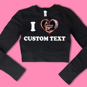 Heart Frame Custom Text Long Sleeve SNUG FIT Crop Top | Cute Crop Top | Gift For Her | Basic Long Sleeve Crop Top | Gift For Friend | Y2K