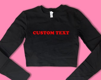 Custom Text CB Long Sleeve SNUG FIT Crop Top | Cute Crop Top | Gift For Her | Basic Long Sleeve Crop Top | Gift For Friend | Y2K crop top