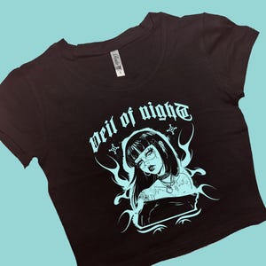 Veil of Night SNUG FIT Crop Top | Crop Top | Graphic Top | Anime Girl | Anime Gothic | Gift For Her | Y2K Baby Tee | Y2K crop top | Gift