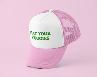 Czapka z daszkiem Eat Your Veggies Trucker Hat | Czapka z daszkiem Y2K | Personalizowana czapka | Czapka baseballowa | Prezent dla niej | Uroczy prezent | Zabawna czapka z daszkiem Trucker Hat |