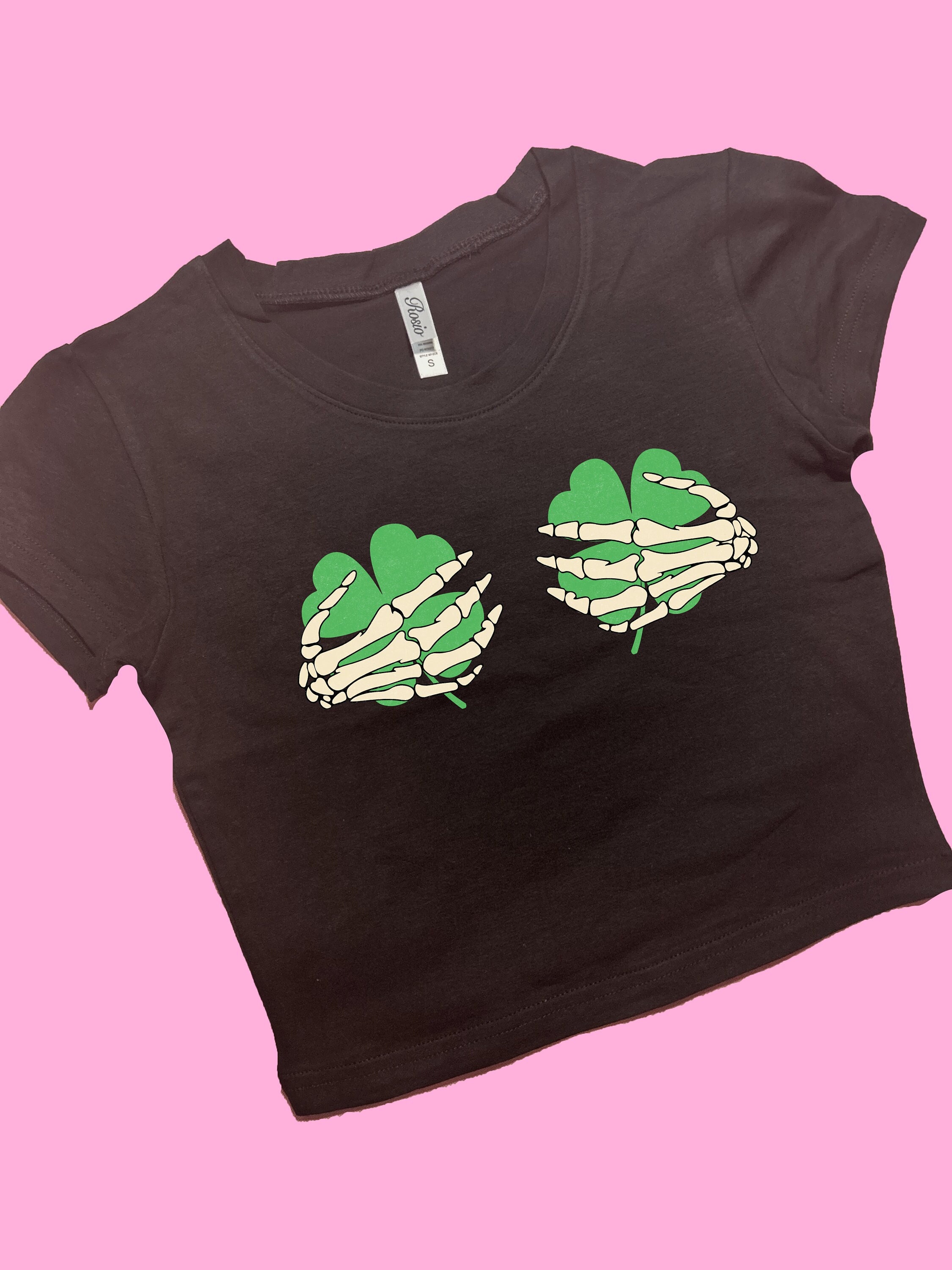 Clover Skeleton Hands Crop Top | Graphic Top | Lucky Shirt | Gift For Her Y2K crop top | Gift for friend | Baby Tee | St. Patrick's Day Gift