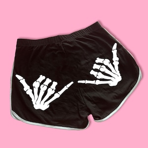 Hang Low Skeleton Hand Dolphin Shorts | Cute Dolphin Shorts | Goth Shorts | Funny Shorts | Y2K Shorts | Lounge Shorts Halloween Shorts