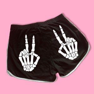 Peace Skeleton Hand Dolphin Shorts | Cute Dolphin Shorts | Goth Shorts | Funny Shorts | Y2K Shorts | Lounge Shorts Halloween Shorts