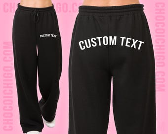 Custom Text Wide Leg Sweatpants, Personalized Fleece Pants, Custom Name Baggy Sweatpants, Oversized Straight Leg Lounge Pants, Gift