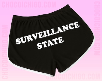 SURVEILLANCE STATE Dolphin Shorts | Funny Workout Clothing | Streetwear Running Shorts | Meme | Trendy Retro Athletic