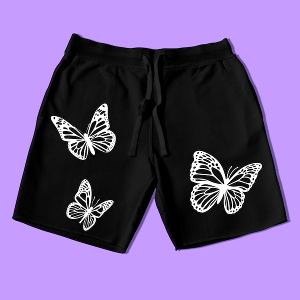 Pink And Blue Butterfly Print Women's Shorts