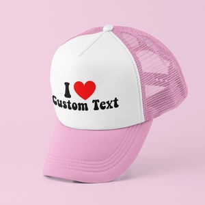 I Love aangepaste tekst truckerpet | Y2K-truckerpet | Aanpasbare hoed | Baseballpet | Cadeau voor haar Cadeau voor hem | Grappige vrachtwagenchauffeurhoed