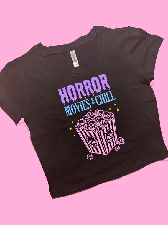 Horror Movies Chill SNUG FIT Crop Top | Graphic Top | Gift For Her | Y2K crop top | Gift for Halloween | Baby Tee | Halloween Cute Crop Tee