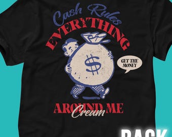 -shirt Cash Rules | Chemise de l'an 2000 | Streetwear | Chemise graphique | Rétro | Culture populaire | Hip-hop | Salle de sport | Dessin animé | Rocher | Rap | T-shirt unisexe