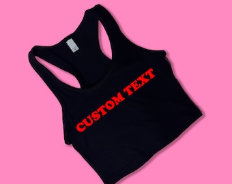 Custom Text CB Racerback Crop Top | Y2K Crop Top | Cute Gift | Gift For Girlfriend | Funny Crop Top | Tank Top Crop Top | Gift for Her