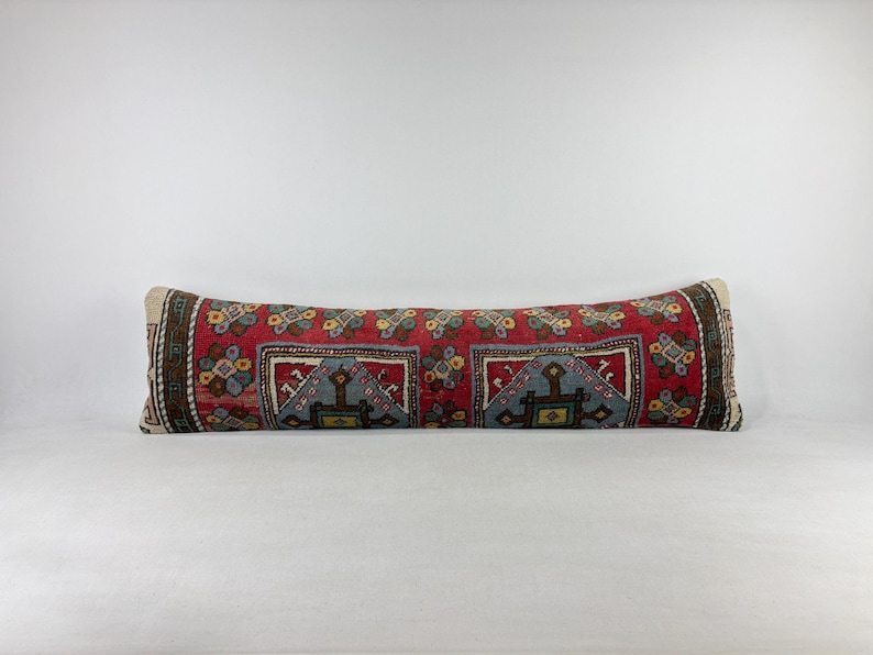 12x48 long lumbar pillow, boho pillow, needlepoint pillow, bohemian pillow, boho throw pillow, unique throw pillow, morrocan pillow image 1