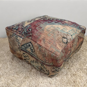 turkish pouf 24x24x12, vintage ottoman, kilim floor cushion, meditation cushion, moroccan ottoman, rug floor cushion, handmade pouf