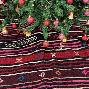 65&quot; kilim christmas tree skirt, handmade tree skirt, holiday tree skirt, rustic christmas gifts, turkish rug christmas tree skirt