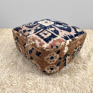 turkish pouf 20x20x8, moroccan kilim pouf, rug floor cushion, yoga cushion, turkish floor pillow, meditation cushion, ottoman pouf