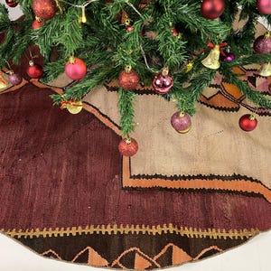 55&quot; kilim christmas tree skirt, handmade tree skirt, holiday tree skirt, rustic christmas gifts, turkish rug christmas tree skirt