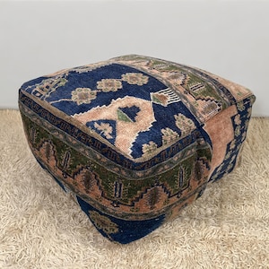 turkish pouf 24x24x12, vintage ottoman, kilim floor cushion, meditation cushion, moroccan ottoman, rug floor cushion, handmade pouf