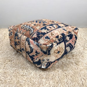 turkish pouf 20x20x8, kilim floor cushion, footstool, moroccan ottoman pouf, rug floor cushion, meditation pouf, moroccan cushion
