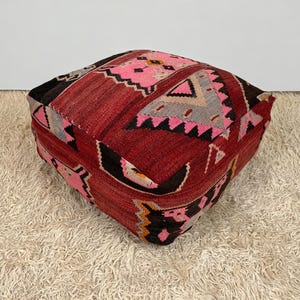 turkish pouf 24x24x8, vintage ottoman, meditation cushion, moroccan kilim pouf, turkish floor pillow, large floor cushion, square kilim pouf
