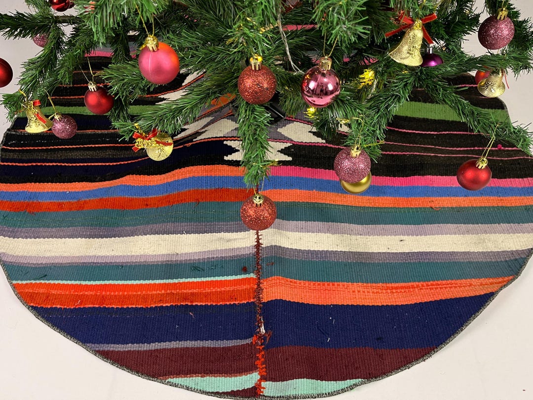 49 Kilim Christmas Tree Skirt, Handmade Rug Tree Skirt, Boho Christmas ...