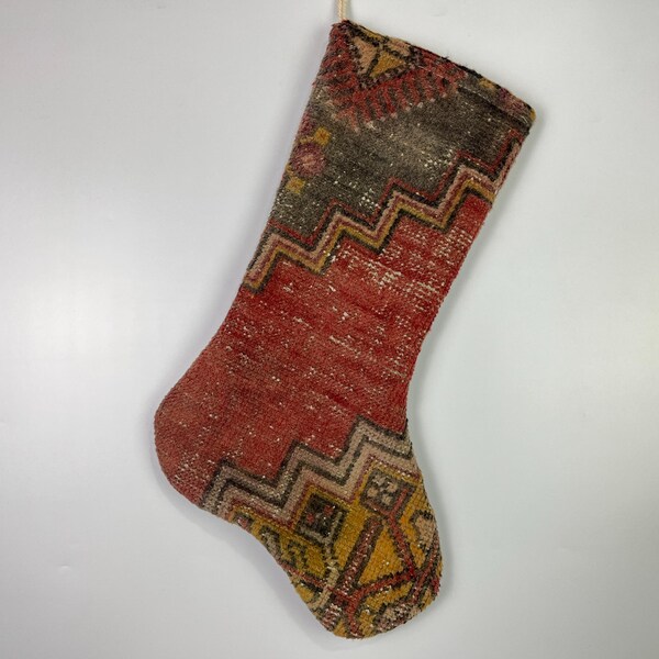 christmas stocking, kilim stocking, handmade stocking, turkish stocking, vintage stocking, boho stocking, vintage rug stocking