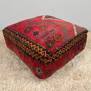 turkish pouf 24x24x8, kilim floor cushion, footstool, moroccan ottoman pouf, rug floor cushion, meditation pouf, moroccan cushion