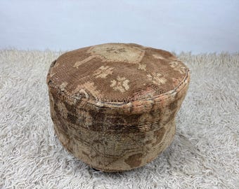 round turkish pouf 16x16x8, kilim floor cushion, footstool, moroccan ottoman pouf, rug floor cushion, meditation pouf, moroccan cushion