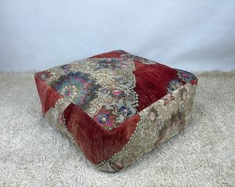 pufe turco 24x24x8, pufe kilim vintage, pufe quadrado, pufe kilim marroquino, almofada de ioga, almofada de chão berbere, travesseiro kilim, pufe de crochê
