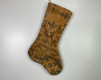 christmas stocking, kilim stocking, handmade stocking, turkish stocking, vintage stocking, boho stocking, vintage rug stocking