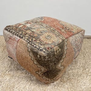 turkish pouf 24x24x12, vintage ottoman, meditation cushion, moroccan kilim pouf, turkish floor pillow, large floor cushion, square pouf