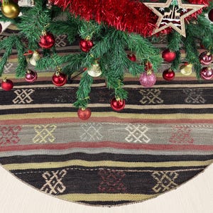 47&quot; kilim christmas tree skirt, handmade tree skirt, holiday tree skirt, rustic christmas gifts, turkish rug christmas tree skirt