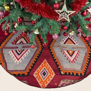 52&quot; christmas tree skirt, turkish kilim tree skirt, handmade tree skirt, vintage tree skirt, bohemian tree skirt, xmas tree skirt