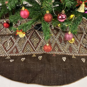 46&quot; kilim christmas tree skirt, handmade rug tree skirt, boho christmas tree skirt, pine tree skirt, vintage christmas decoration