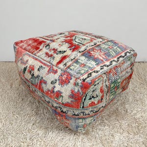 turkish pouf 24x24x12, vintage ottoman, meditation cushion, moroccan kilim pouf, turkish floor pillow, large floor cushion, square pouf