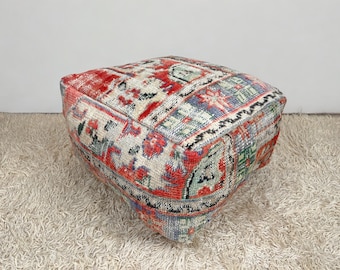 トルコ プーフ 24x24x8、モロッコ キリム プーフ、ヴィンテージ プーフ