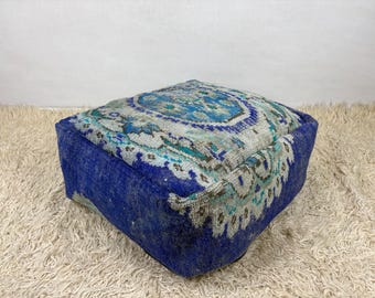 turkish pouf 20x20x8, kilim floor cushion, footstool, moroccan ottoman pouf, rug floor cushion, meditation pouf, moroccan cushion