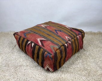 turkish pouf 24x24x8, kilim floor cushion, footstool, moroccan ottoman pouf, rug floor cushion, meditation pouf, moroccan cushion