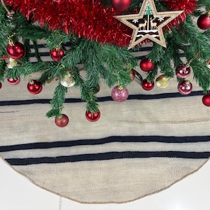 45&quot; kilim christmas tree skirt, handmade tree skirt, holiday tree skirt, rustic christmas gifts, turkish rug christmas tree skirt