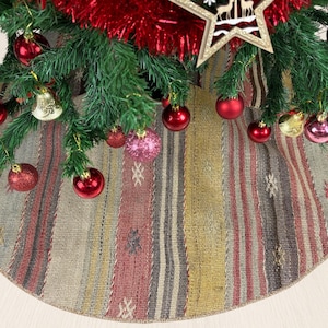 40&quot; kilim christmas tree skirt, handmade tree skirt, holiday tree skirt, rustic christmas gifts, turkish rug christmas tree skirt