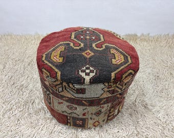 runder türkischer Sitzpouf 16x16x25, Kelim-Pouf, quadratischer Sitzpouf, Berber-Bodenkissen, Kelim-Pouf, Yogakissen, Kelim-Pouf