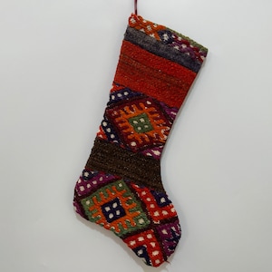 christmas stocking, kilim stocking, handmade stocking, turkish stocking, vintage stocking, boho stocking, vintage rug stocking