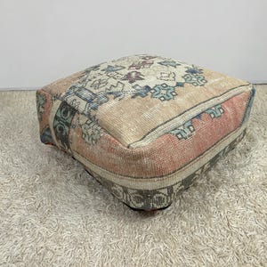 turkish pouf 24x24x8, vintage ottoman, meditation cushion, moroccan kilim pouf, turkish floor pillow, large floor cushion, square kilim pouf